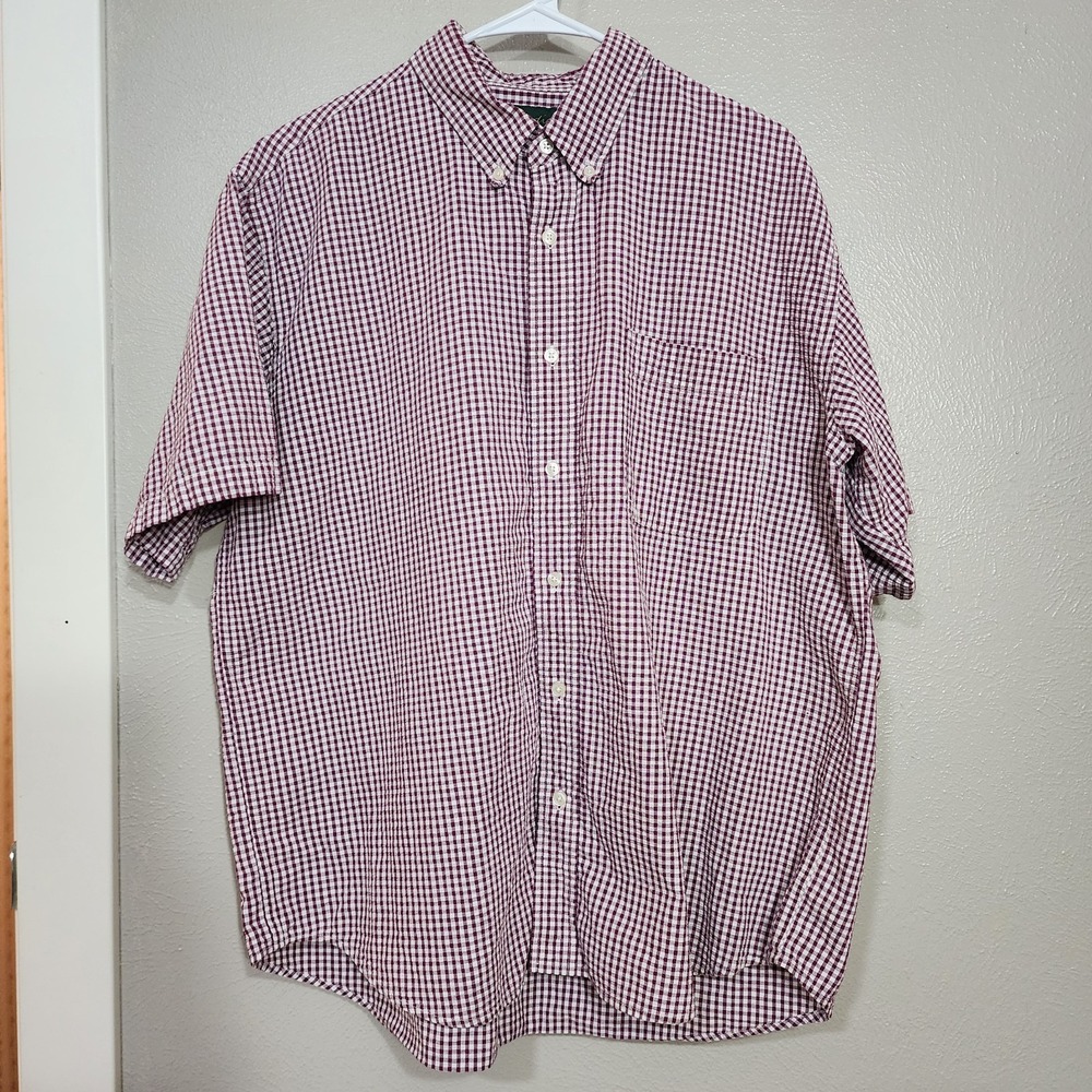 Scandia Woods Mens XL Short Sleeve Button Down Shirt Red White Check Plaid Top